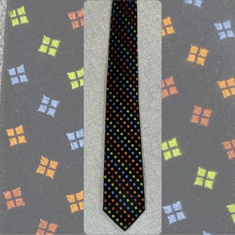 Sevenfold 100% Silk Necktie Black Multicolor Geometric Foulard Corsini Tie